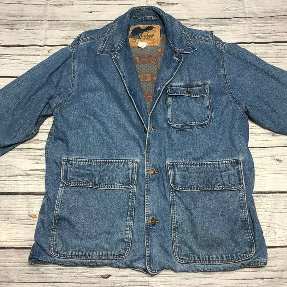 Vintage 80s 70s Levis Print Denim Safari Jacket Men's Large Black